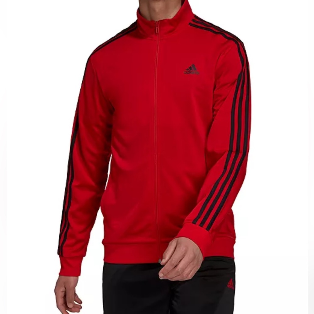Adidas- Men's Tricot Track Jacket, Red and Black